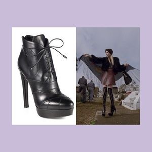 Prada Lace Up Calfskin Platform Booties